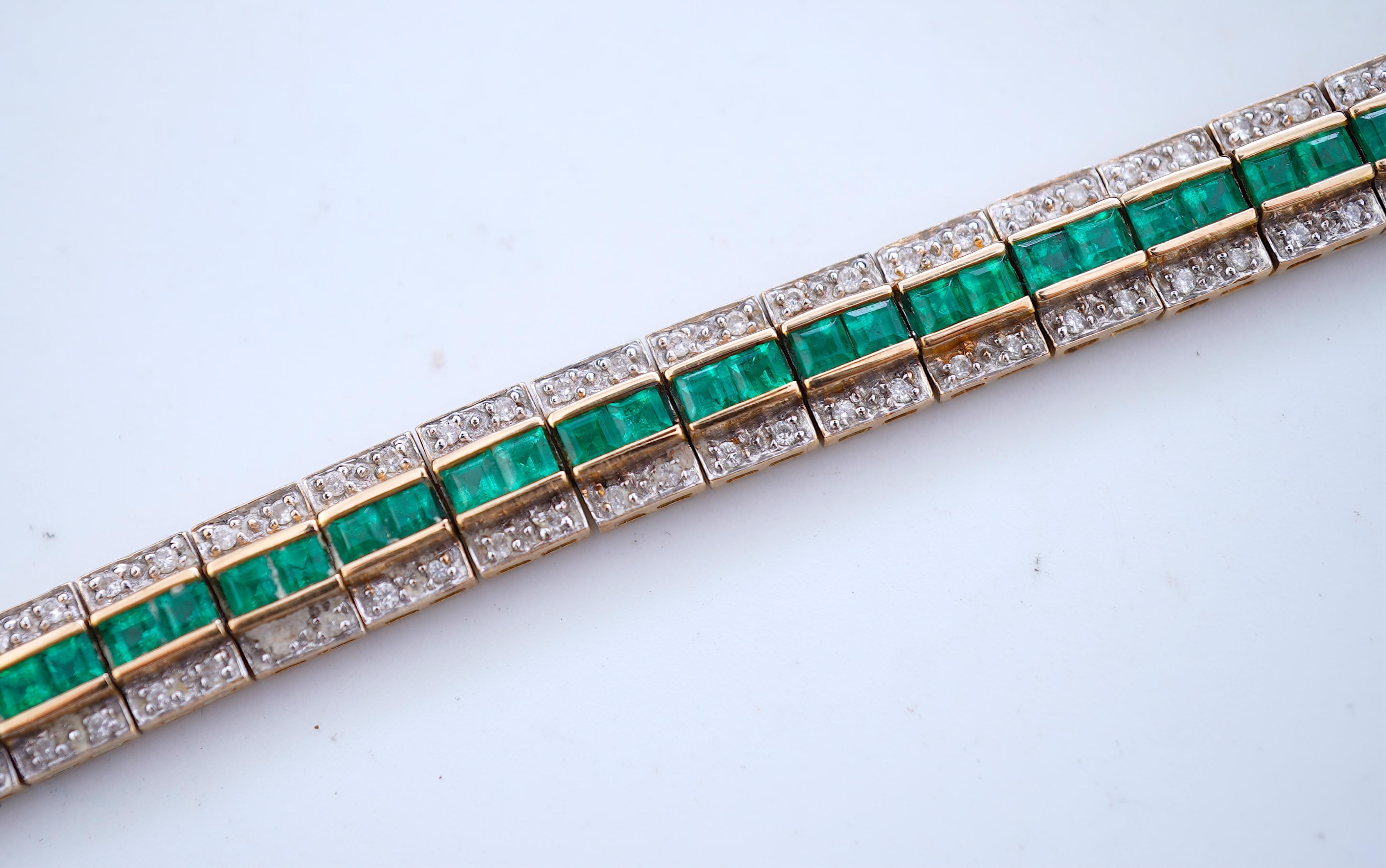 An emerald and diamond bracelet